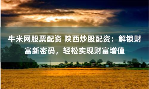 牛米网股票配资 陕西炒股配资：解锁财富新密码，轻松实现财富增值